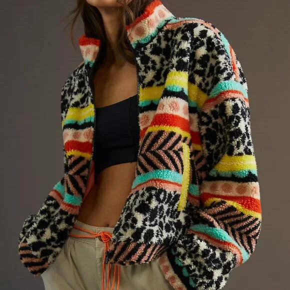 Anthropologie Maeve Lively Abstract Sherpa Jacket, Size Medium - Picture 2 of 8
